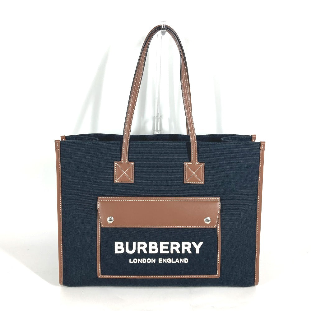 Burberry Shoulder Bag Freya Tote Women Leather Canvas Black