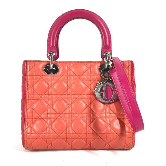 Dior Handbag Lambskin Tricolor Color Lady Women Pink Travel Bag
