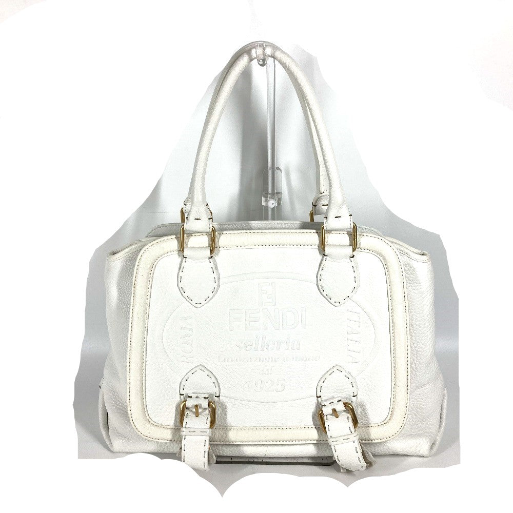 Fendi Shoulder Bag 8Bn167 Roman Horse Selleria Women Leather White Logo