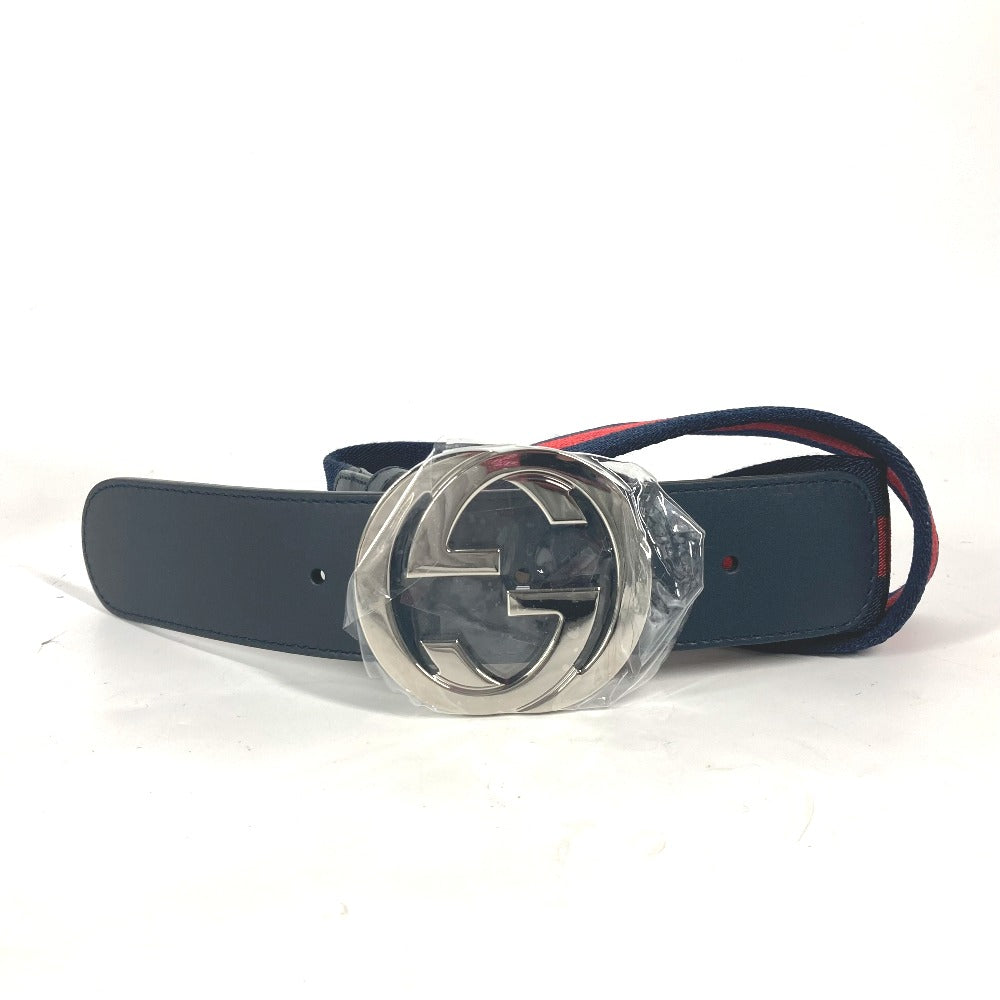 Gucci GG interlocking G 75 Leather Canvas Navy Belt