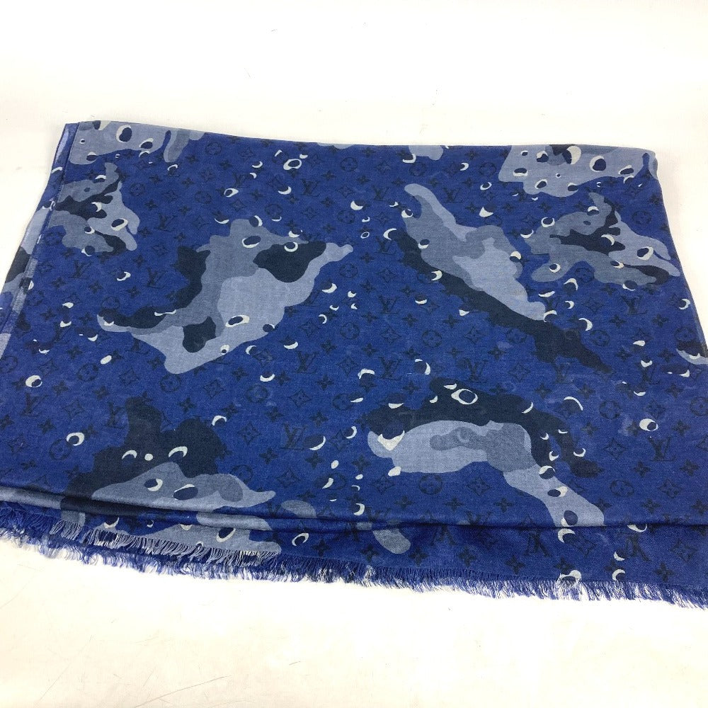 Louis Vuitton Stall Cashmere Silk camouflage Stall Monogram Blue Scarf