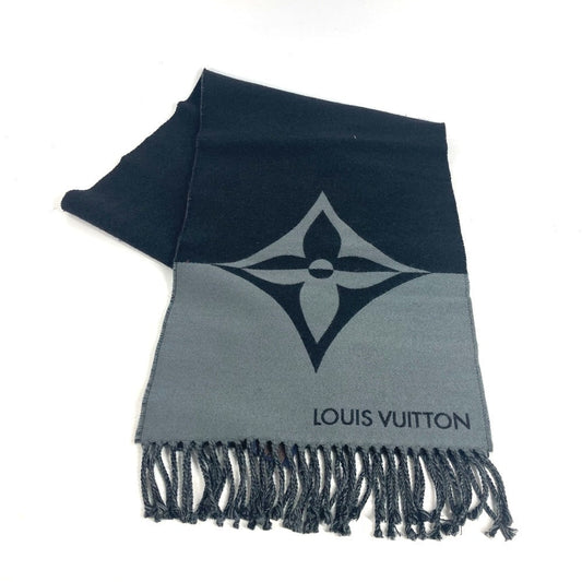 Louis Vuitton Scarf M79097 cashmere Muffler Graphics Wool Black Logo Apparel
