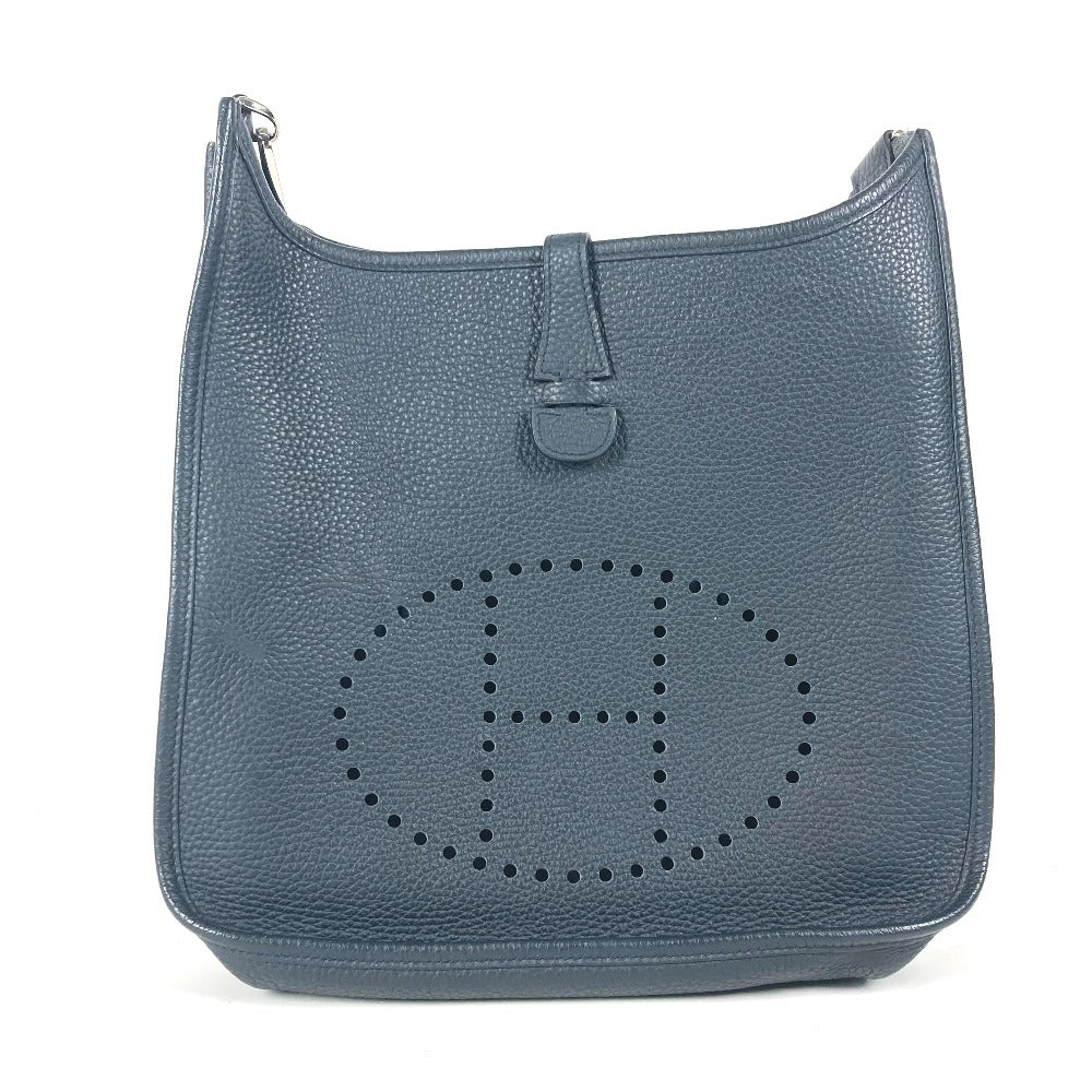 Hermes Shoulder Bag Taurillon Clemence Punching Evelyn Pm Unisex Navy Logo