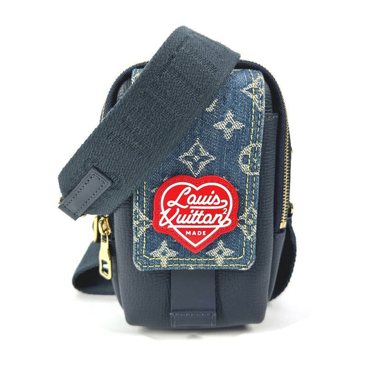 Louis Vuitton M81060 NIGO collaboration Double phone Monogram Leather Denim Blue Shoulder Bag