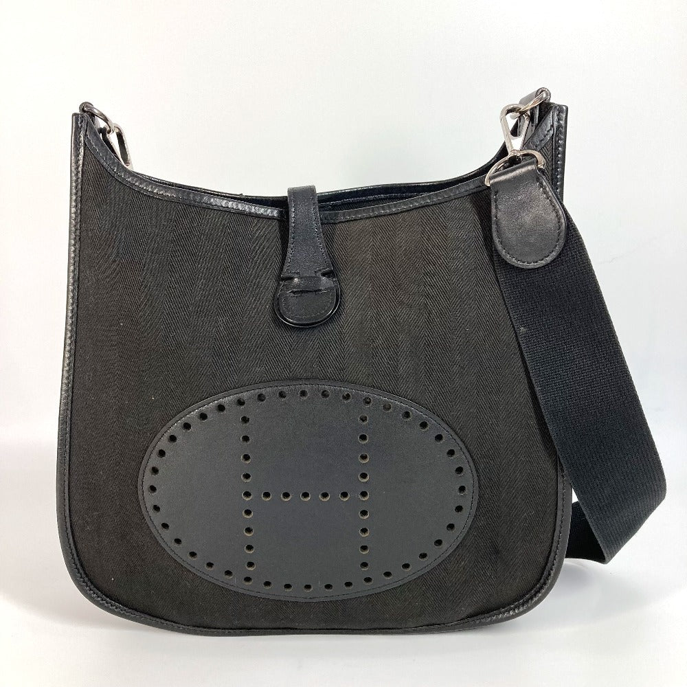 Hermes Shoulder Bag Punching Evelyn2 Pm Evelyn Leather Canvas Black