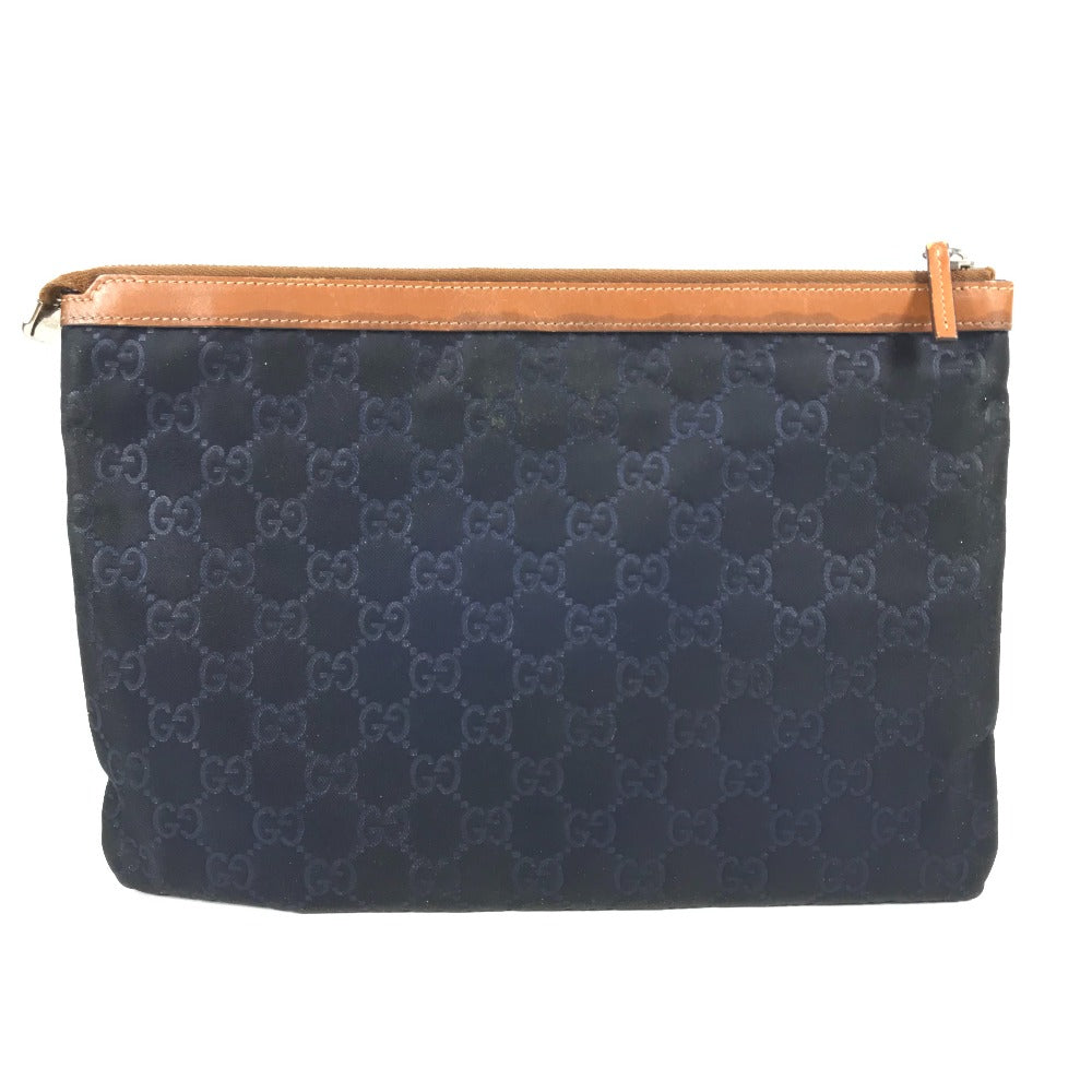 Gucci GG Leather Nylon Navy Logo Clutch Bag