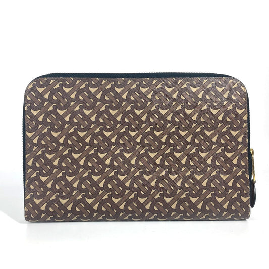 Burberry Clutch Bag Tb Unisex Unisex Leather Canvas Brown