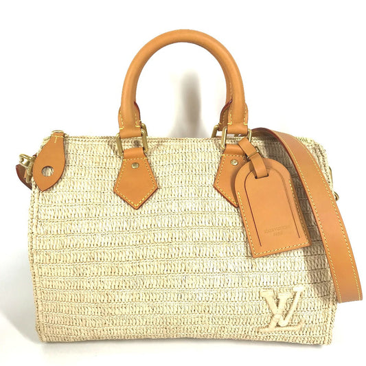 Louis Vuitton M14457 Speedy bandouliere 30 Leather Raffia Beige Logo Handbag