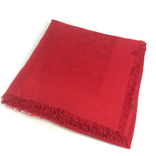 Louis Vuitton shawl Model number unknown Silk Monogram Wool Red Large Apparel