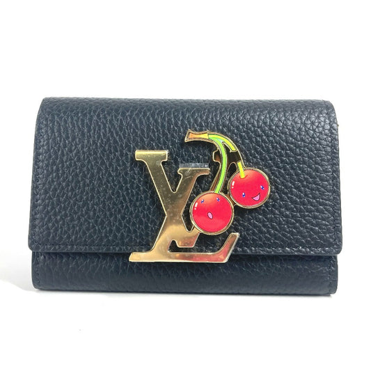 Louis Vuitton Trifold M22889 Taurillon Clemence Takashi Leather Black Wallet Case