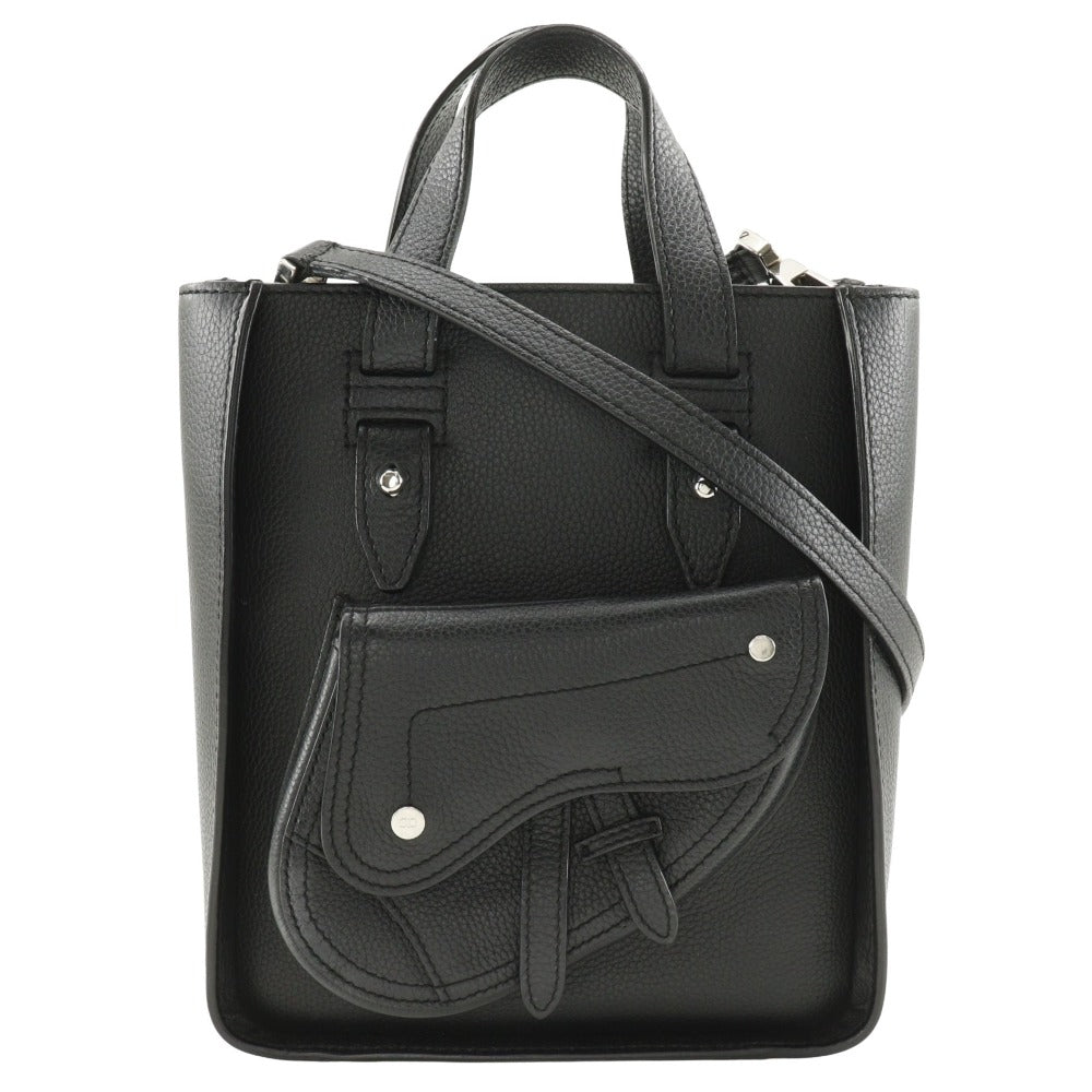 Dior Christian Handbag Calfskin Wayshoulder Bag Saddle Tote Black Mini