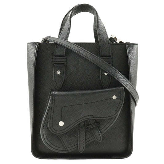 Dior Christian Handbag Calfskin Wayshoulder Bag Saddle Tote Black Mini