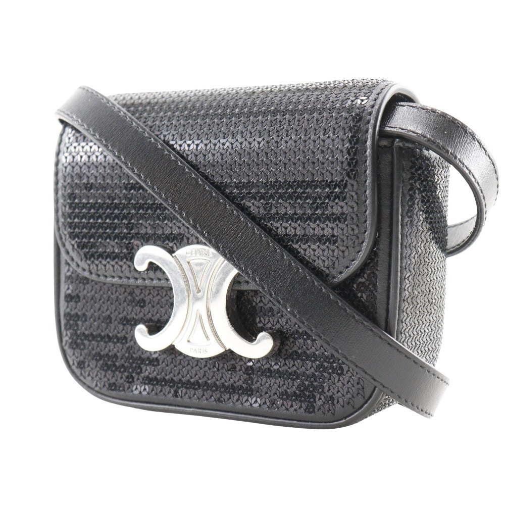 Shoulder Bag , Sequins Way Clutch Triomphe Leather Black