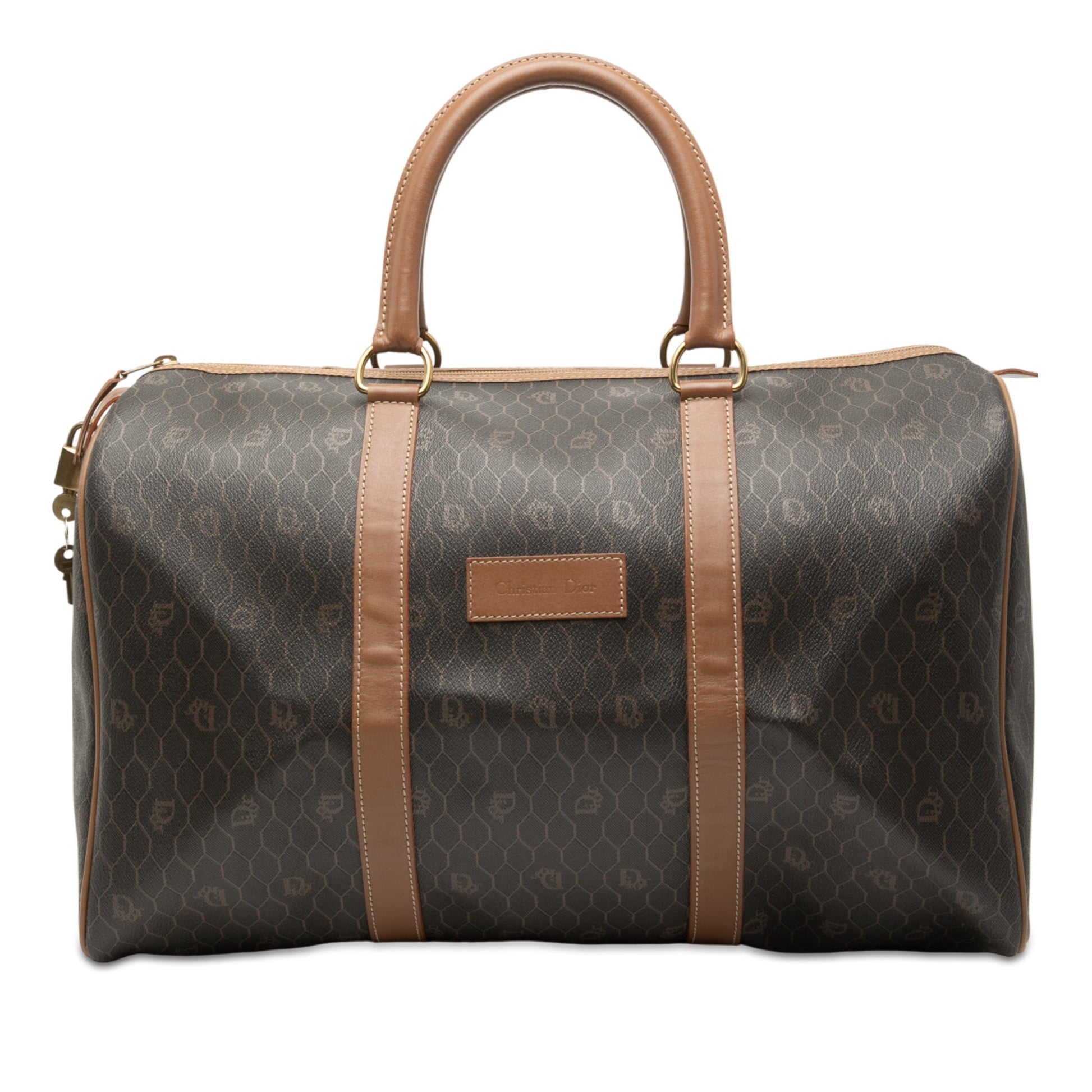 Dior Handbag Honeycomb Coated Travel Bag Canvas Black