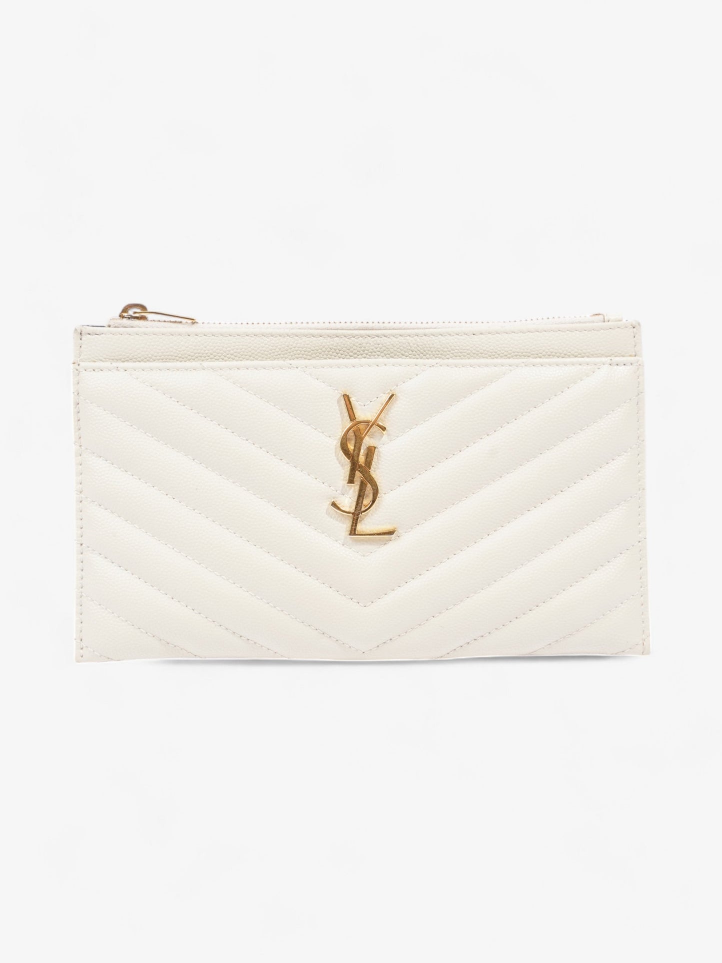 YSL Saint Laurent Cassandra Pouch Clutch Bag Leather Matelasse Cream