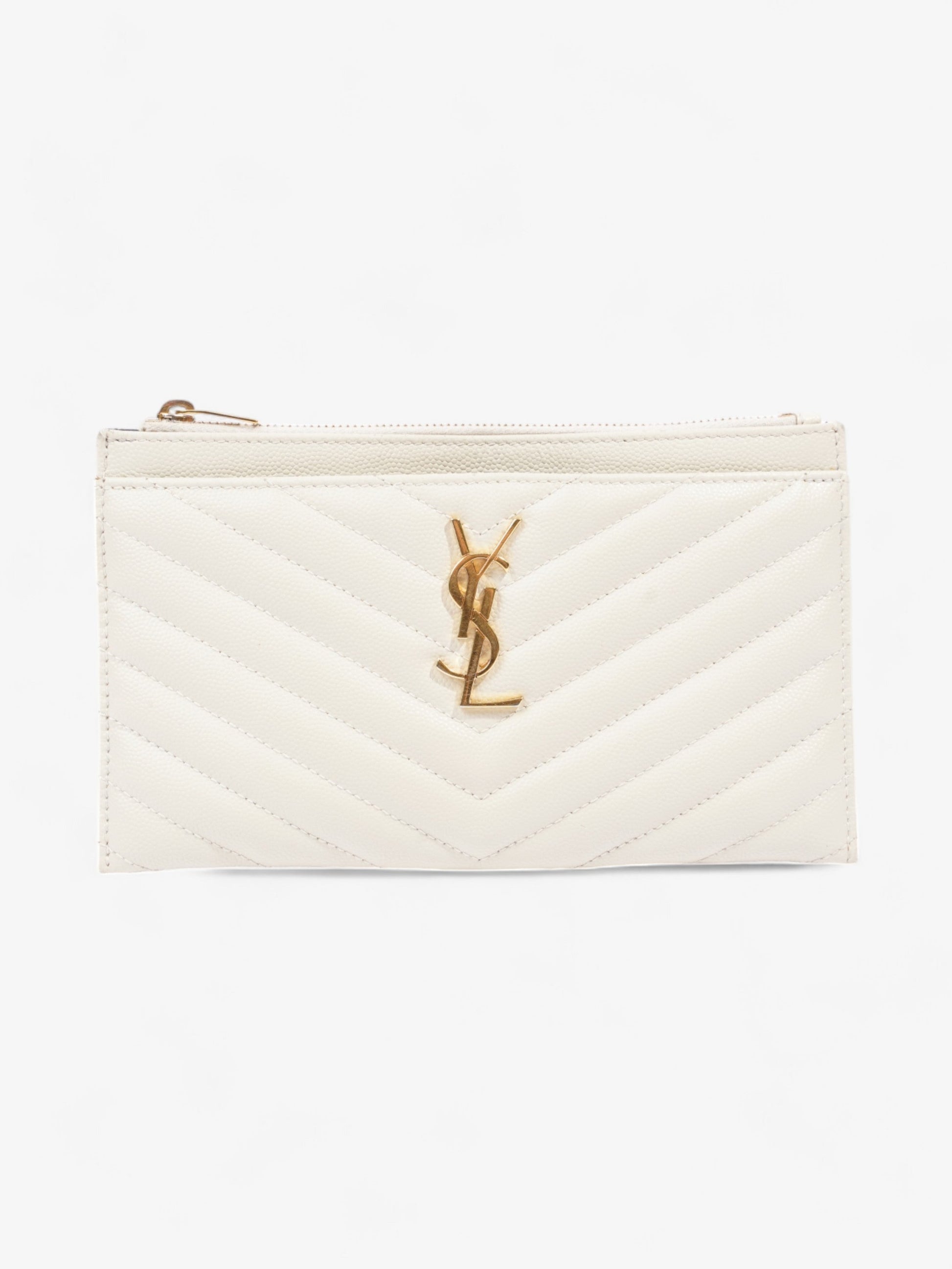 YSL Saint Laurent Cassandra Pouch Clutch Bag Leather Matelasse Cream