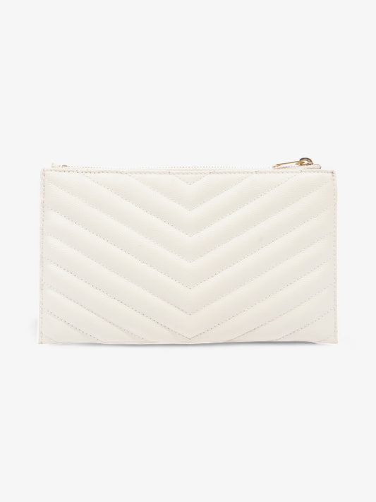 YSL Saint Laurent Cassandra Pouch Clutch Bag Leather Matelasse Cream