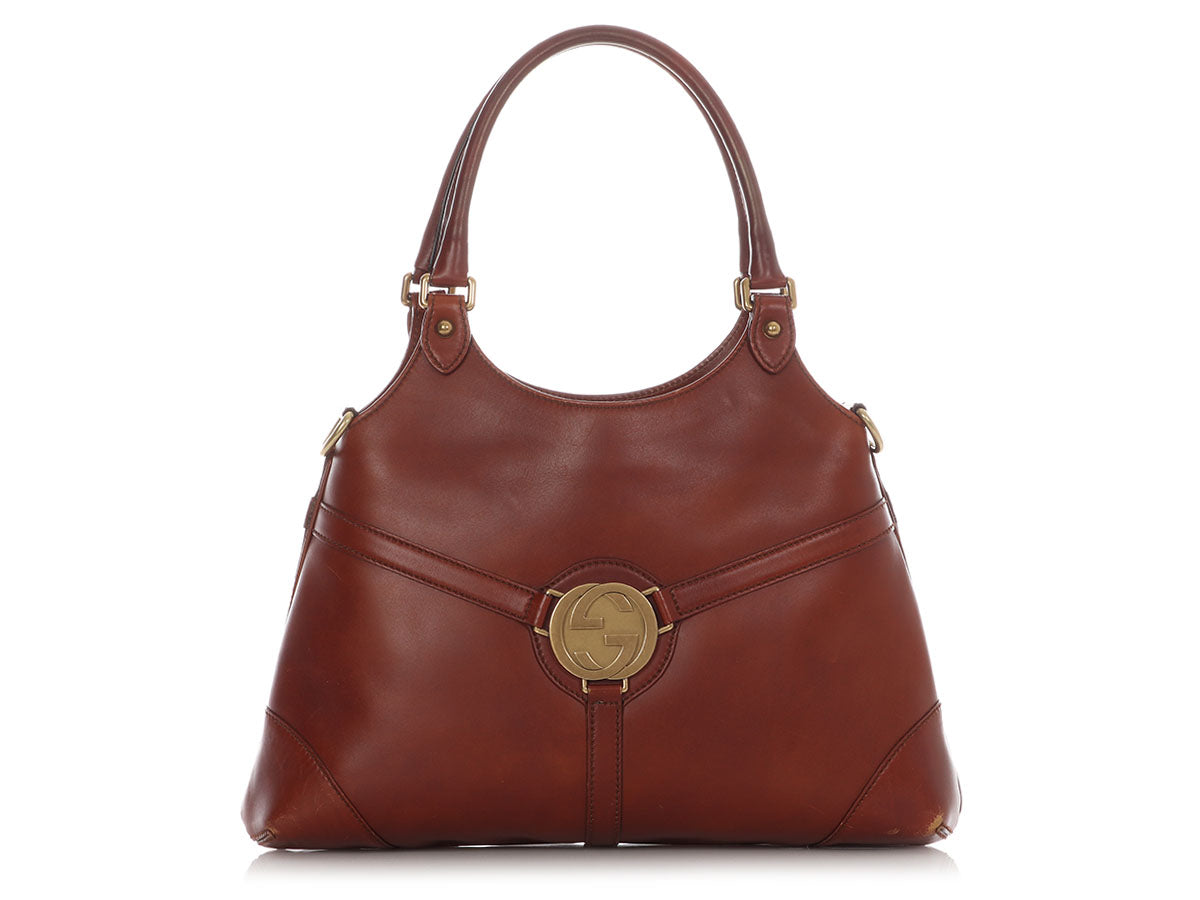 Gucci Chestnut Interlocking Reins Shoulder Bag Logo