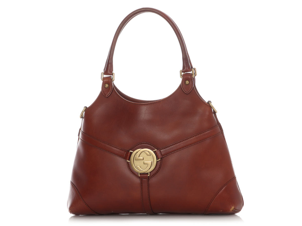 Gucci Chestnut Interlocking Reins Shoulder Bag Logo