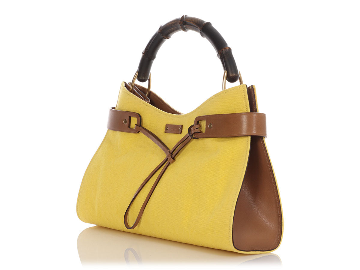 Gucci Yellow Bamboo Shoulder Bag Canvas