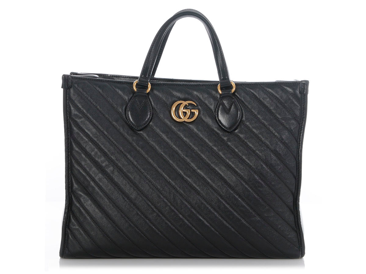 Gucci Matelass Diagonal Marmont Tote Black Tote Bag