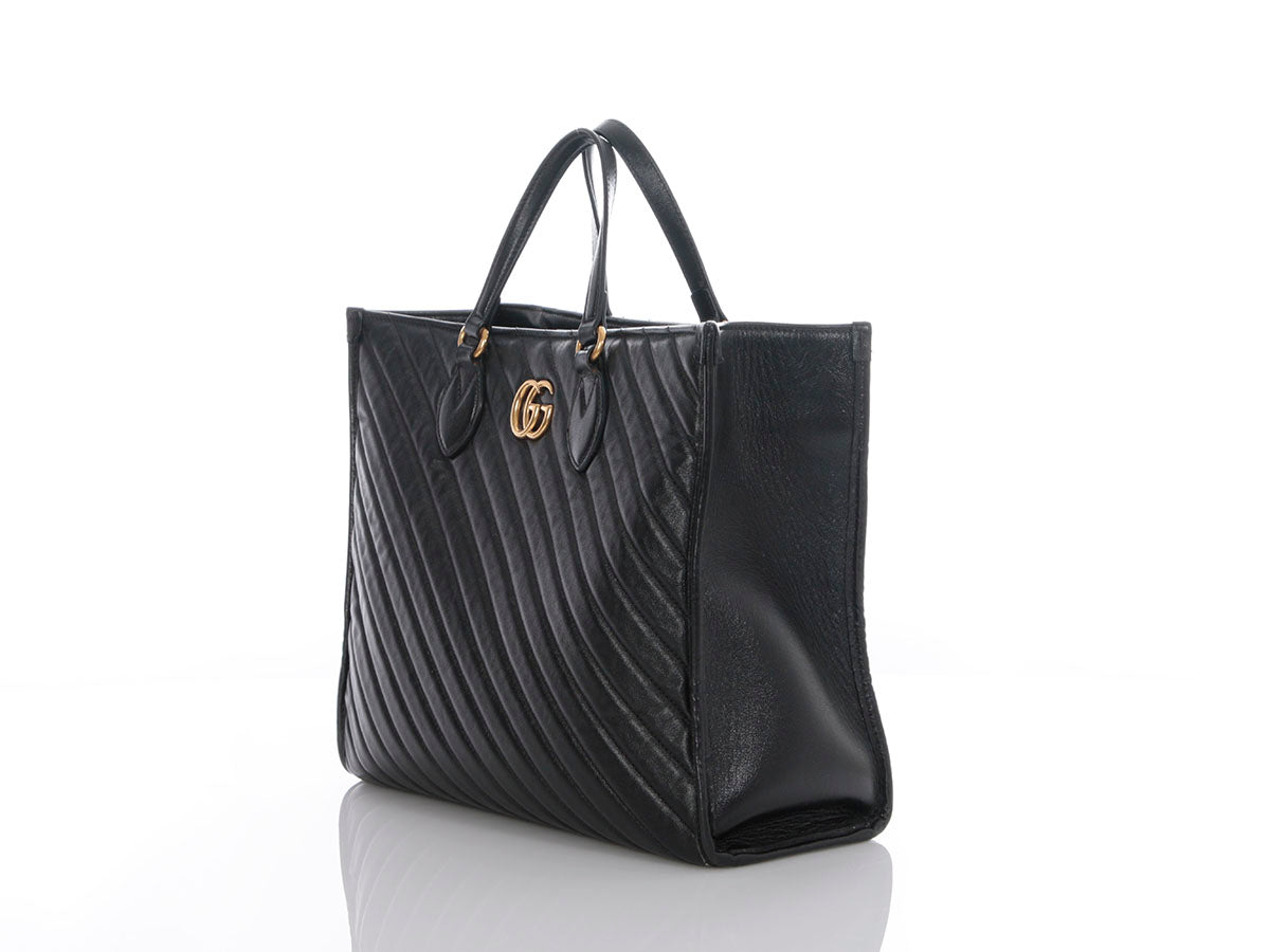 Gucci Matelass Diagonal Marmont Tote Black Tote Bag