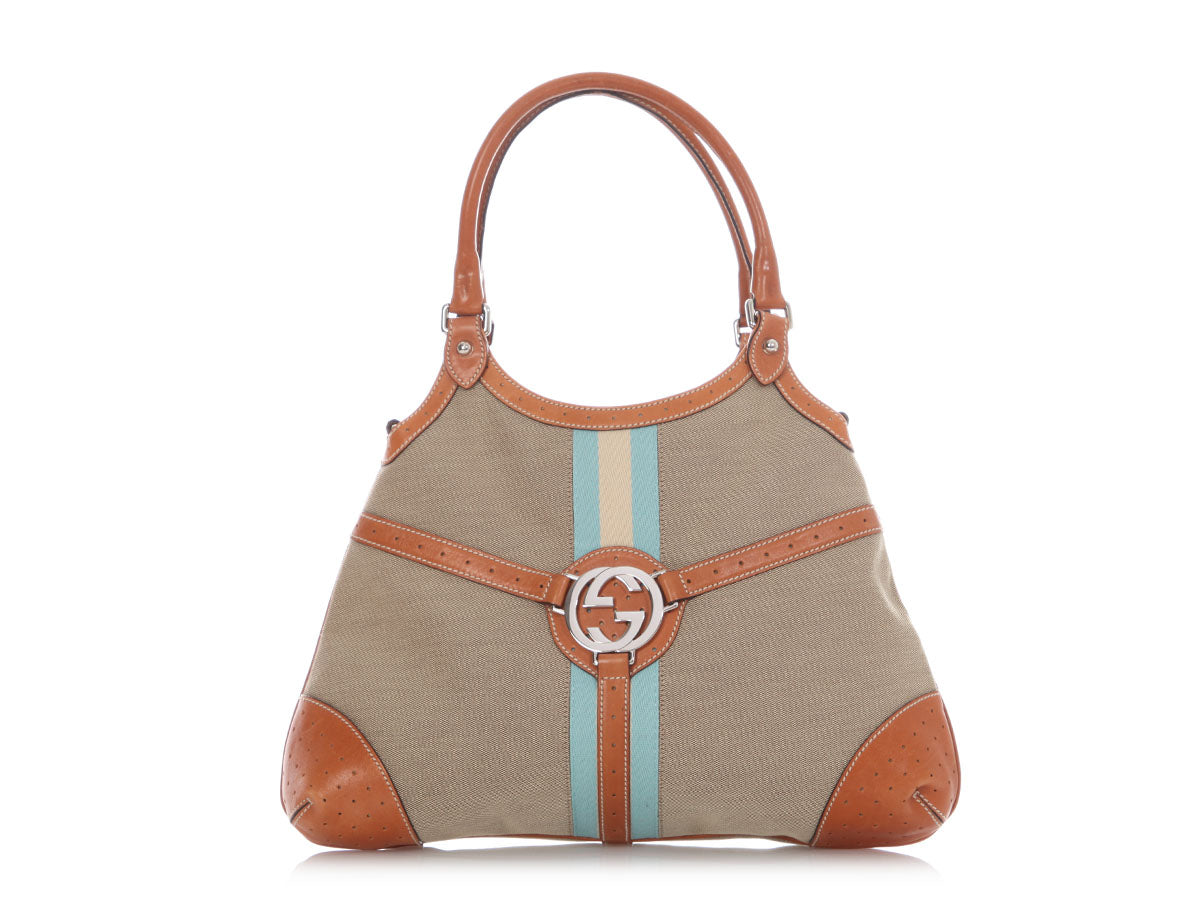 Gucci And Web Reins Bag Canvas Beige Shoulder Bag