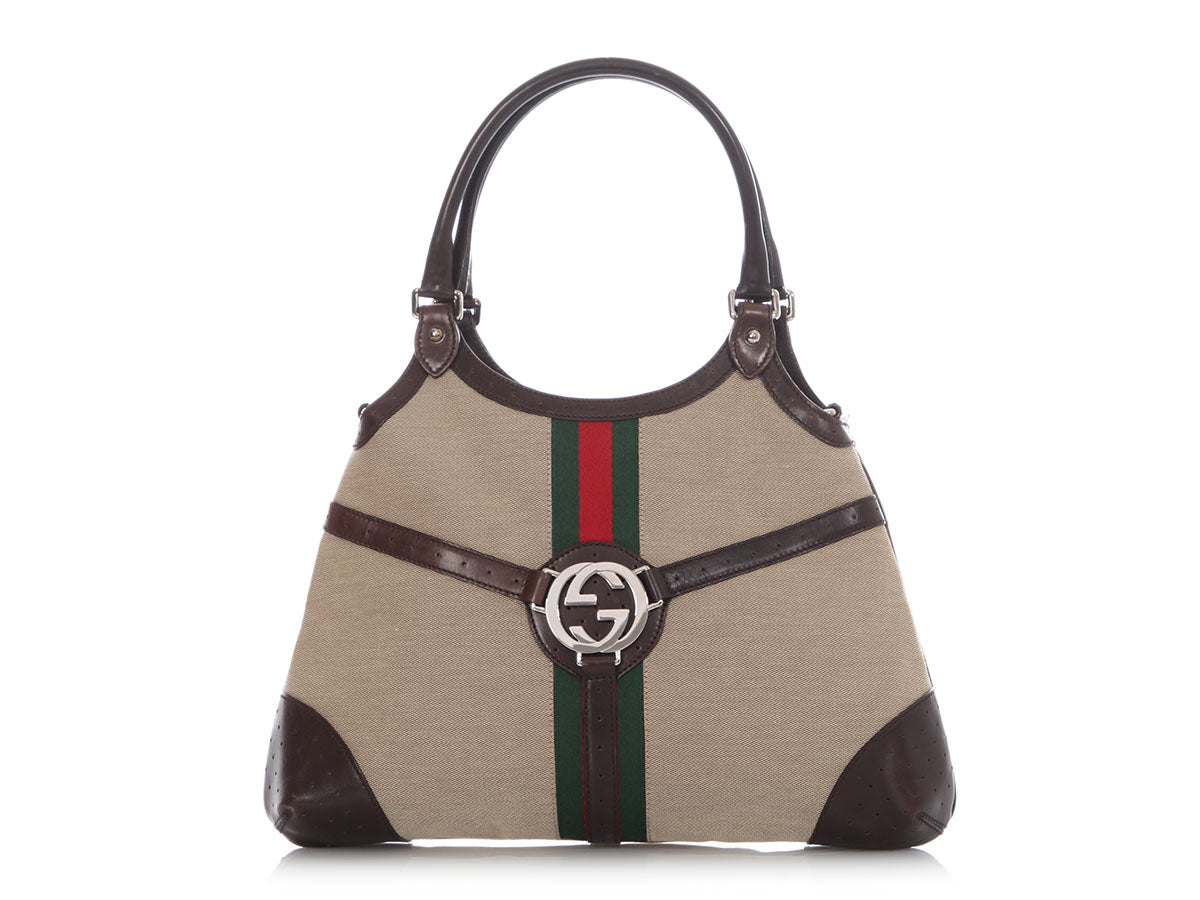Gucci And Web Reins Shoulder Bag Canvas Brown