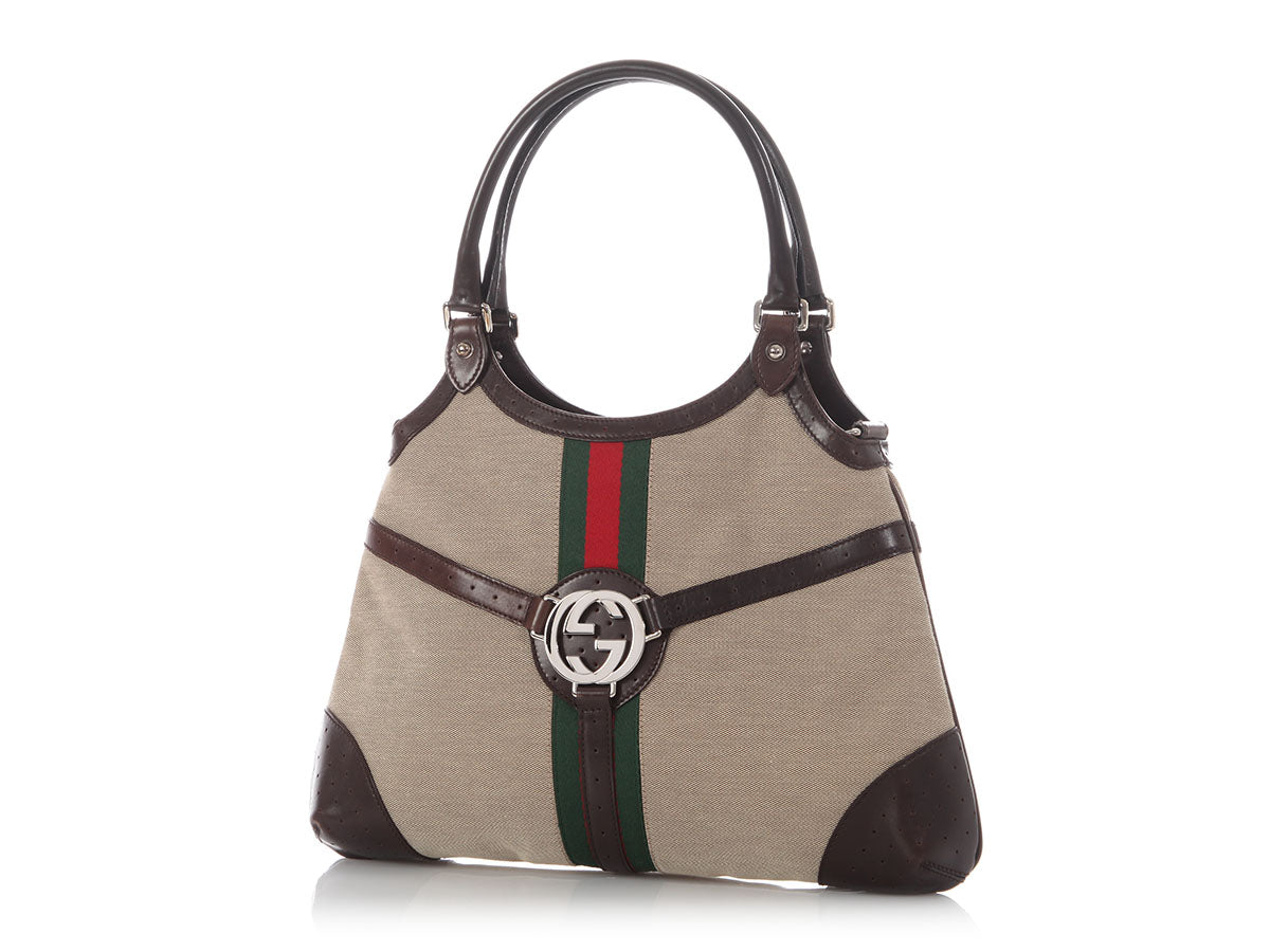 Gucci And Web Reins Shoulder Bag Canvas Brown
