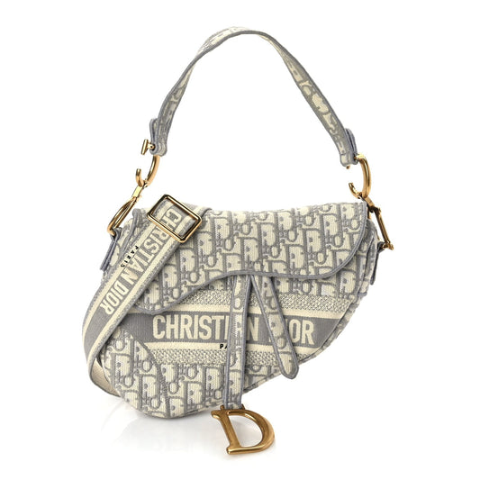 Dior Handbag Christian Oblique Saddle Bag Grey Canvas Gray Embroidered Shoulder Bag