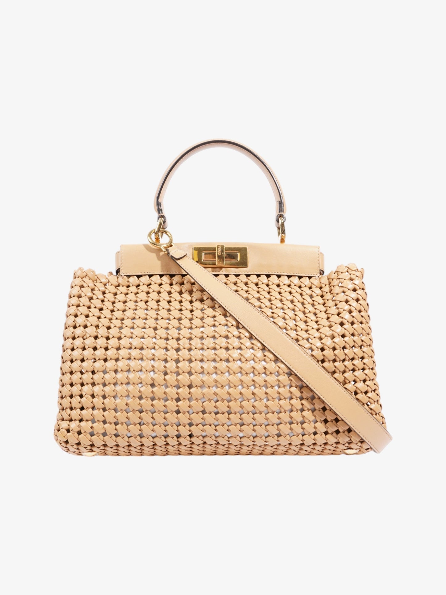 Fendi Peekaboo Shoulder Bag Leather Tan Medium