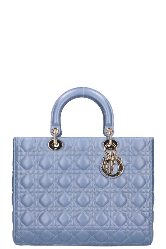 Dior Handbag Lady Bag Blue Large