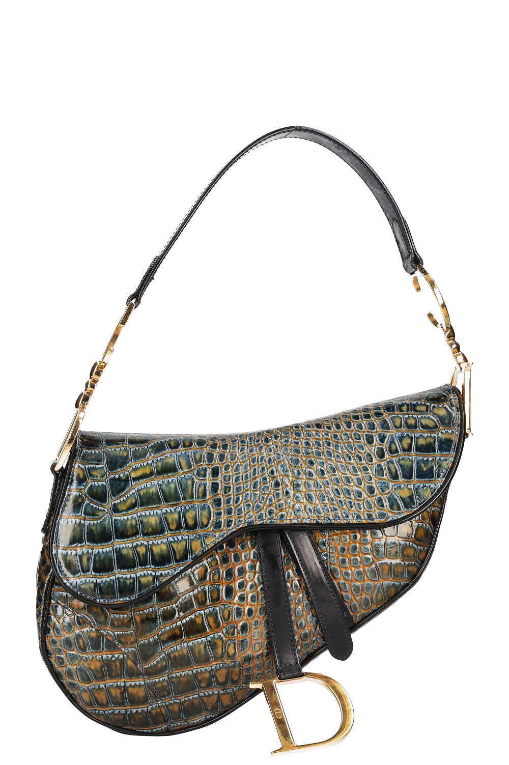 Dior Crossbody Bag Saddle Bag Croc Emerald Embossed