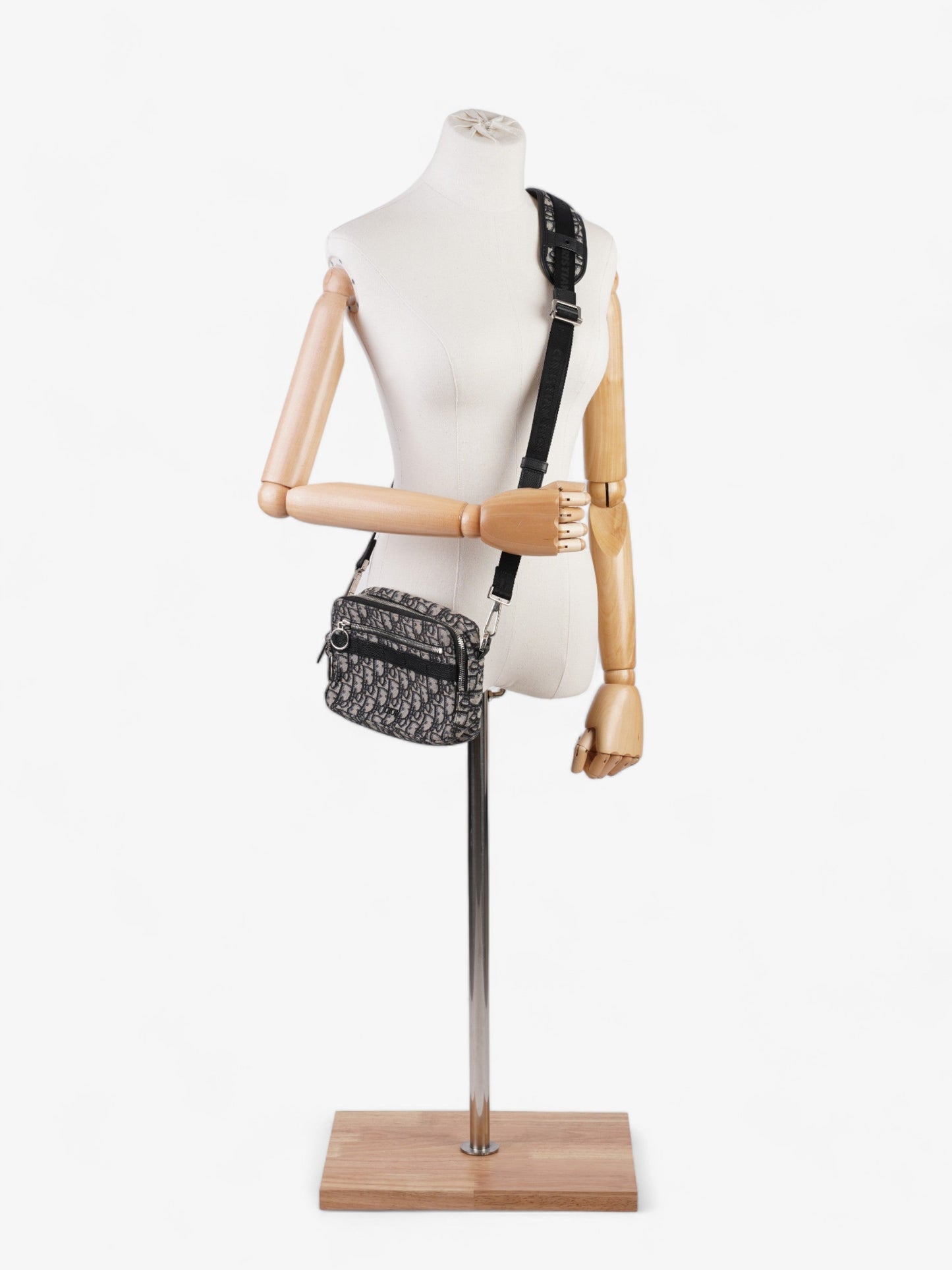 Dior Christian Safari And Oblique Crossbody Bag Canvas Black Beige