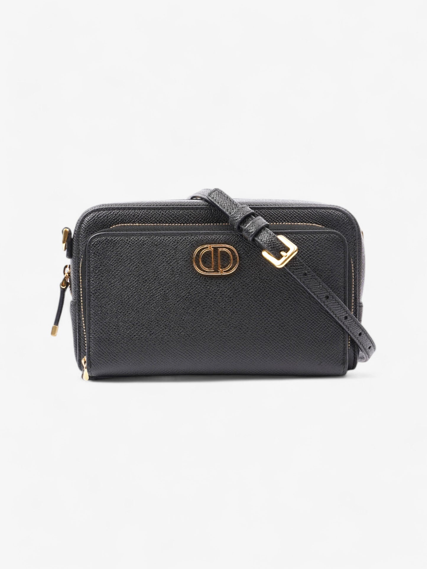 Dior Christian Caro Double Pouch Bag Calfskin Leather Black Crossbody Bag