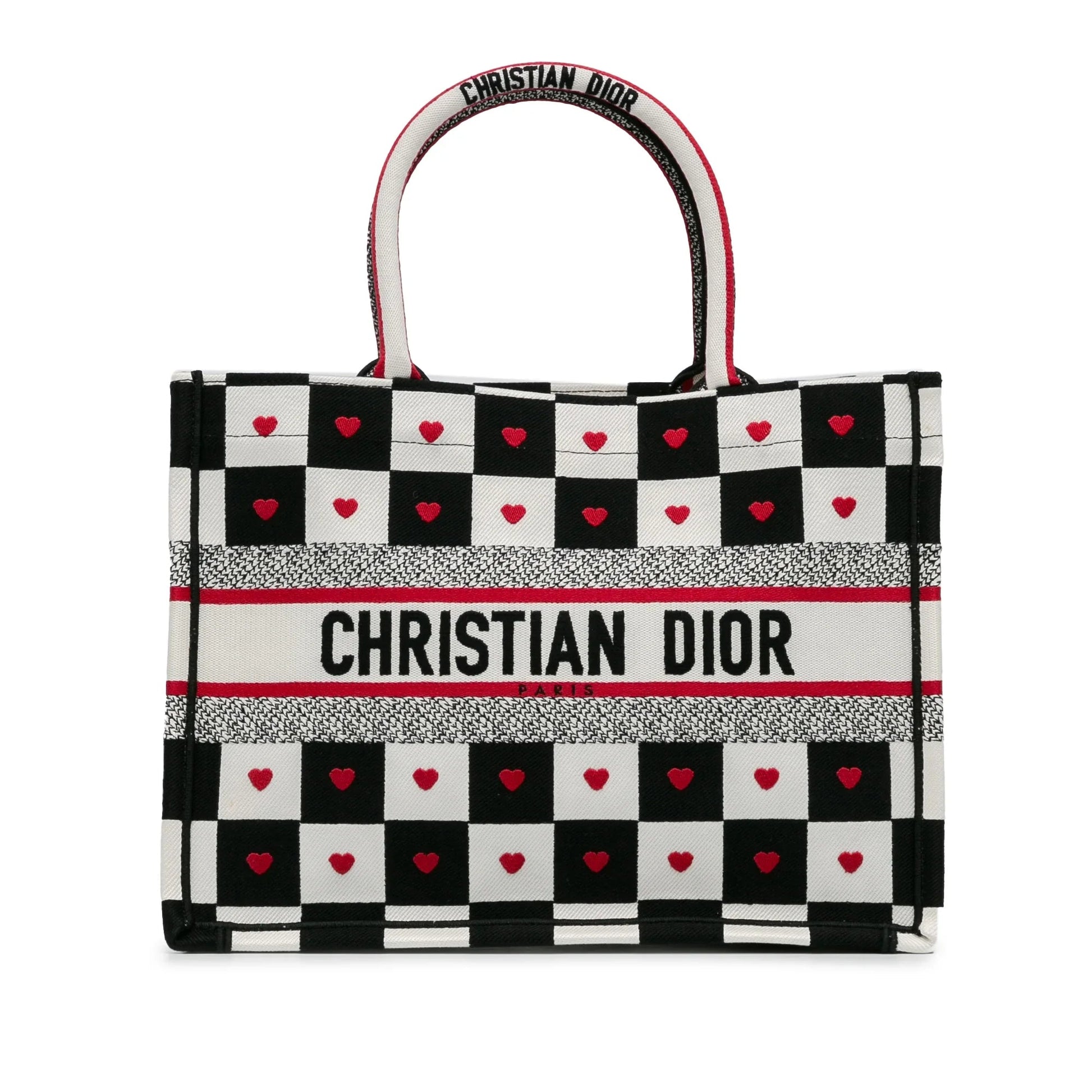 Dior Handbag Amour D-Chess Book Tote Canvas White Medium Tote Bag