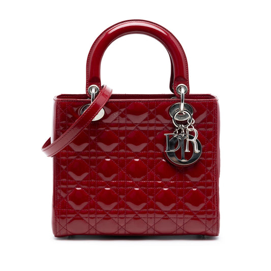 Dior Handbag Cannage Lady Satchel 3 Patent Red Medium Satchel Bag