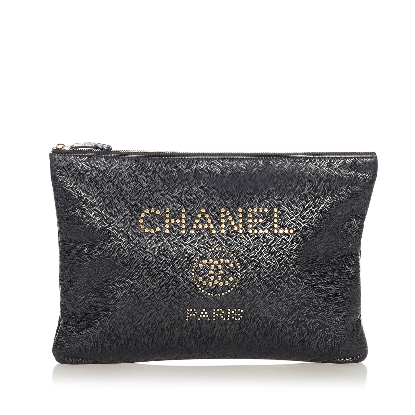 Chanel Deauville Clutch Bag Leather Black