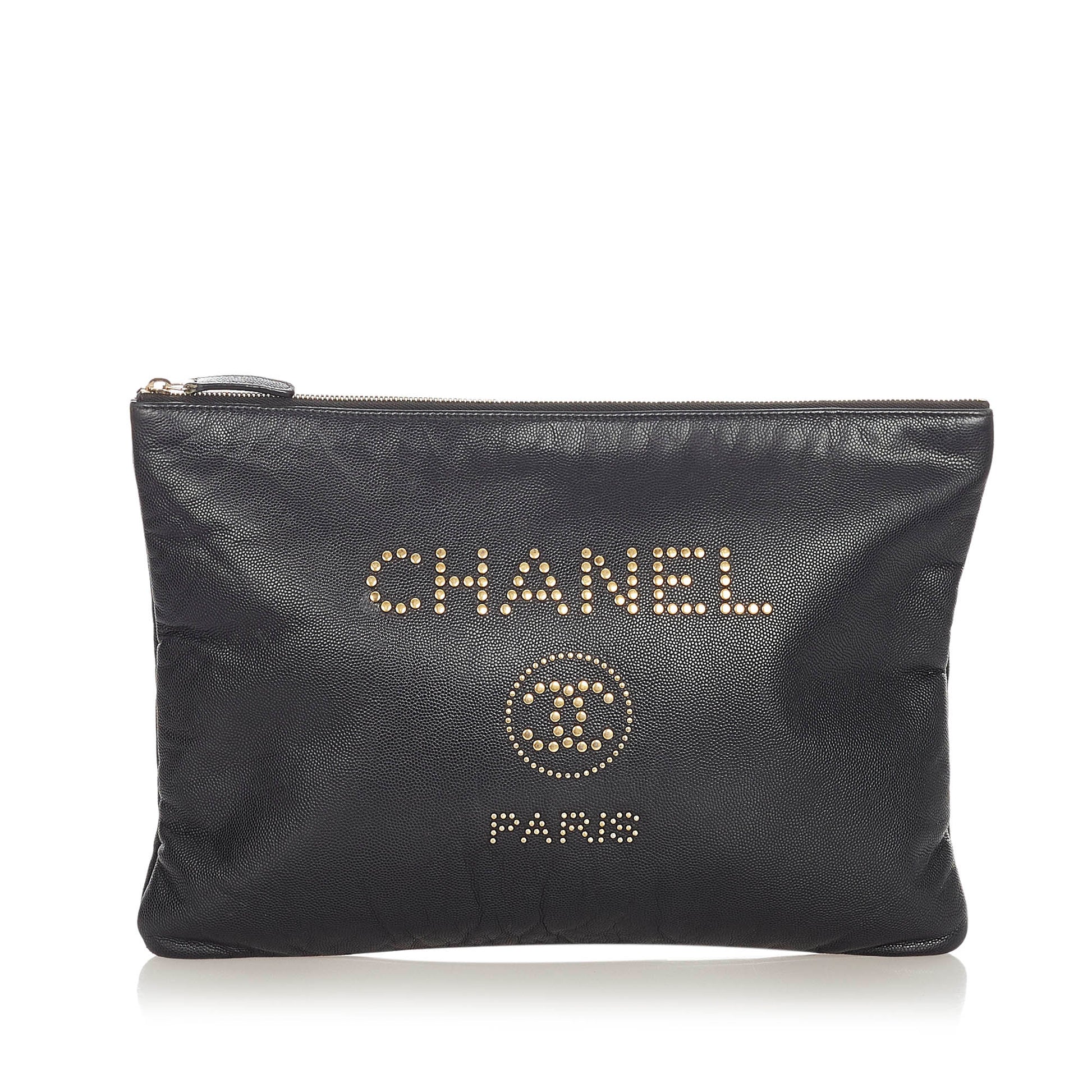 Chanel Deauville Clutch Bag Leather Black