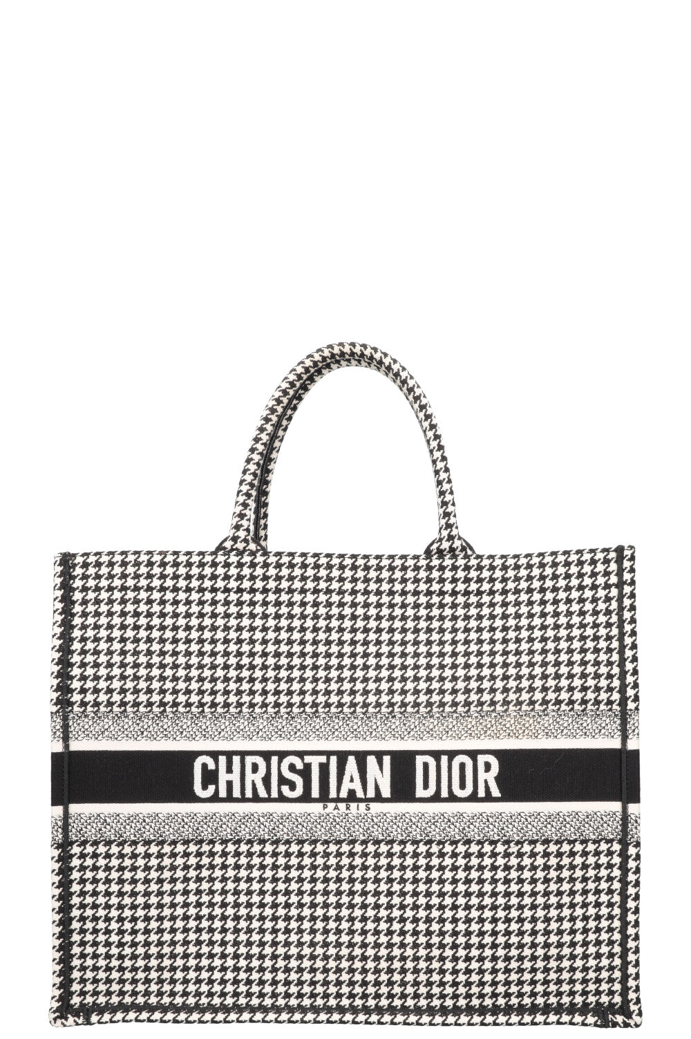 Dior Tote Bag Houndstooth Book Tote Canvas Black White