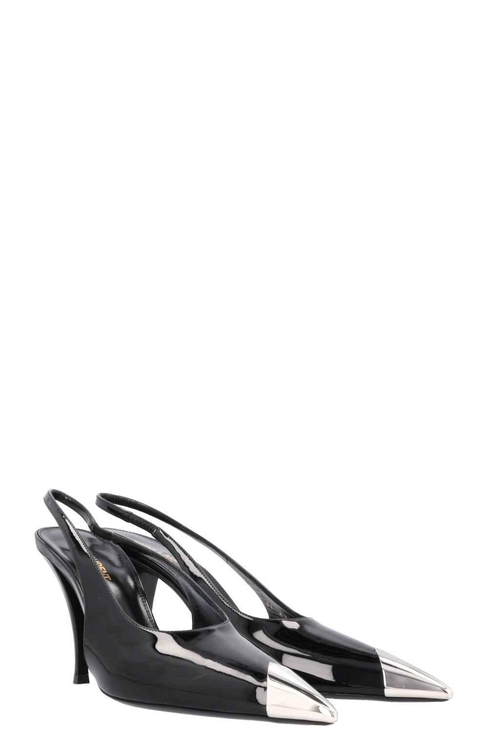 YSL Saint Laurent Avenue 95 Heels Patent Black Silver Shoes