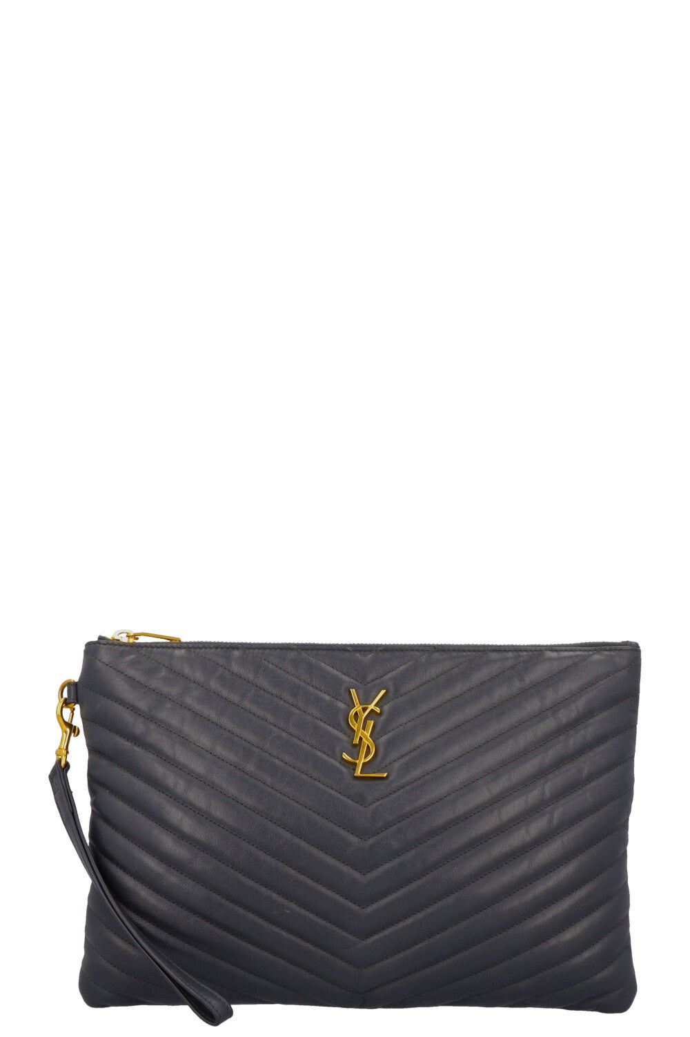 YSL Saint Laurent Clutch Bag V Stitch Cassandre Clutch Grey Gray Zip