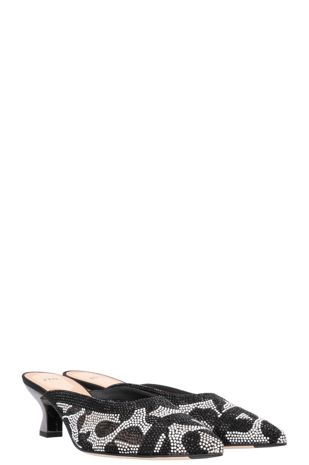 Fendi Crystal Heels Black Silver Shoes