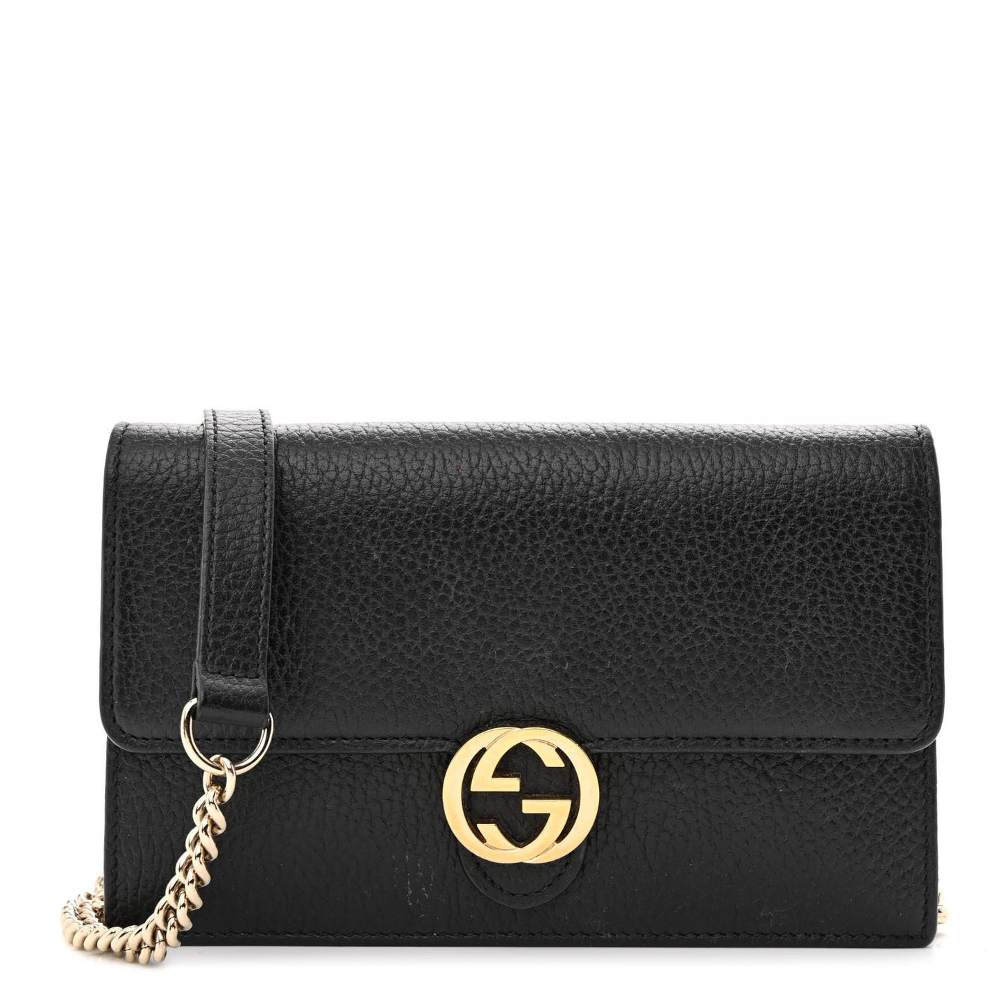 Gucci G ON A Leather Calfskin Chain Wallet Case