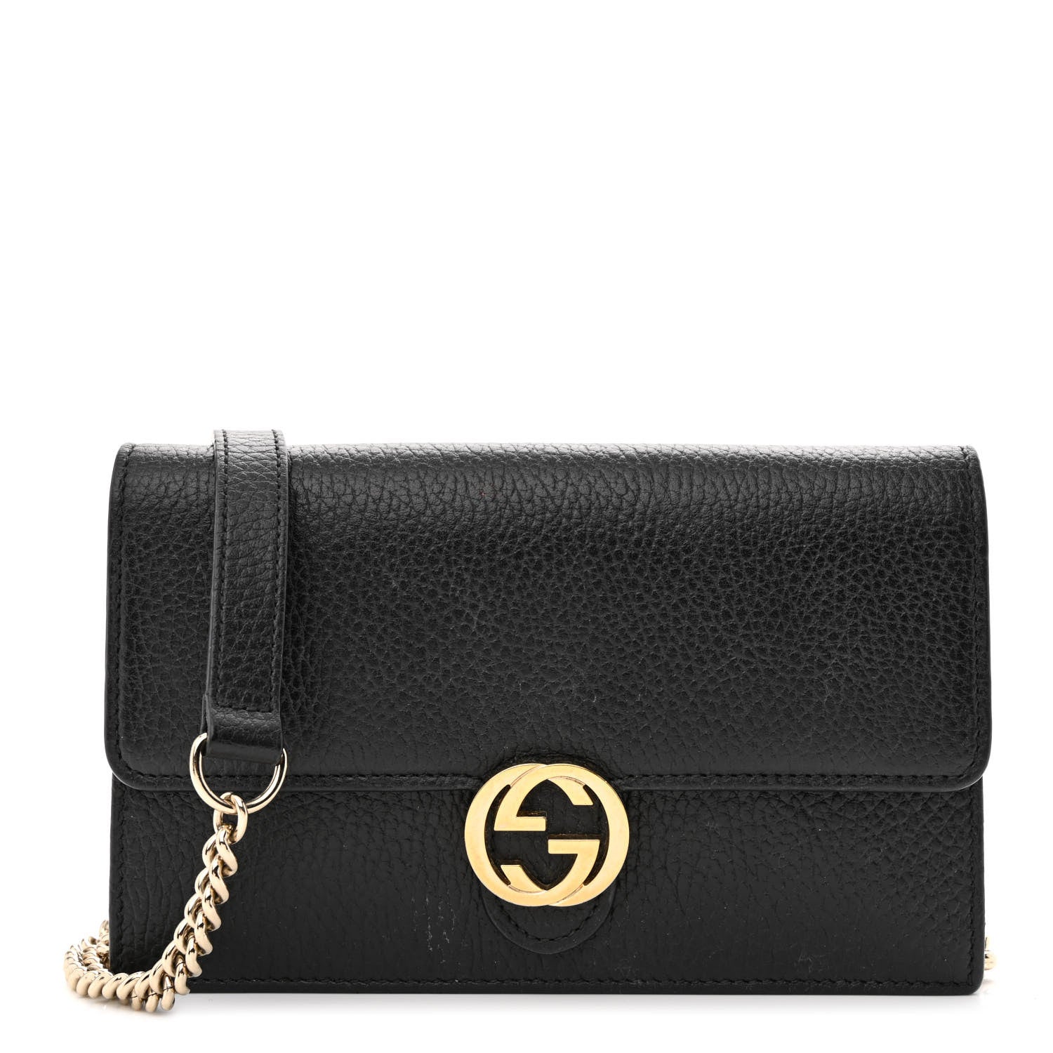 Gucci G ON A Leather Calfskin Chain Wallet Case