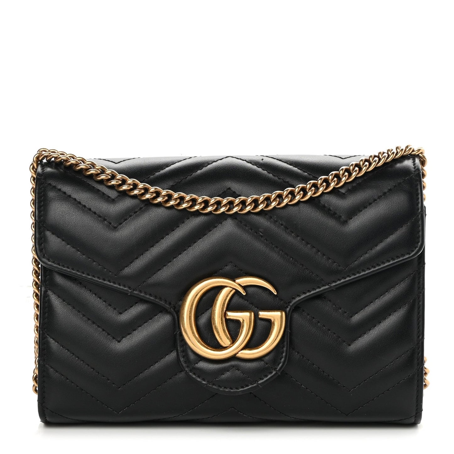 Gucci GG MARMONT ON A Matelasse Calfskin Mini Chain Wallet Case
