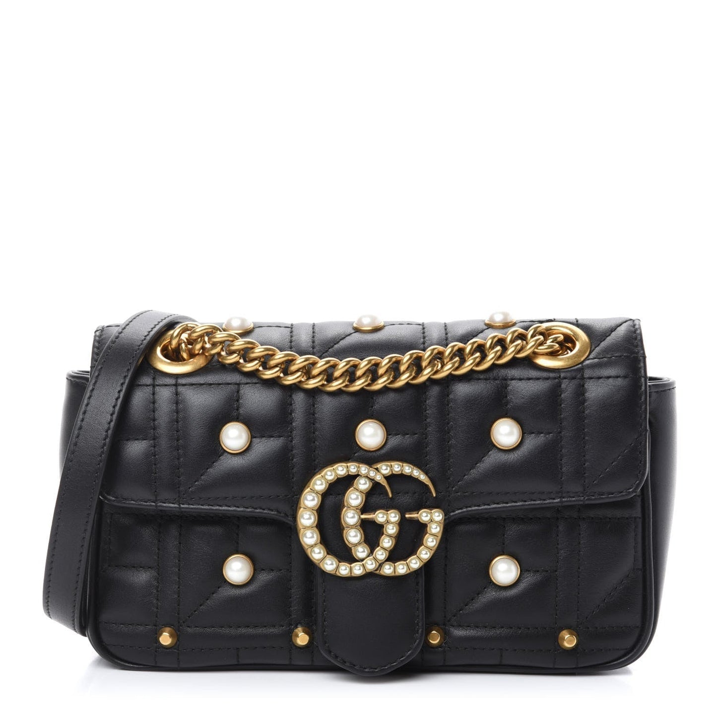 Gucci GG MARMONT FAUX PEARL STUDDED Matelasse Mini Travel Bag