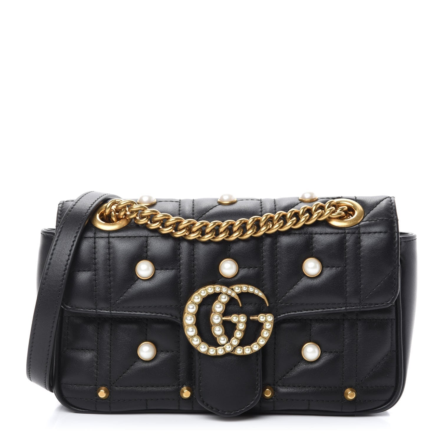 Gucci GG MARMONT FAUX PEARL STUDDED Matelasse Mini Travel Bag