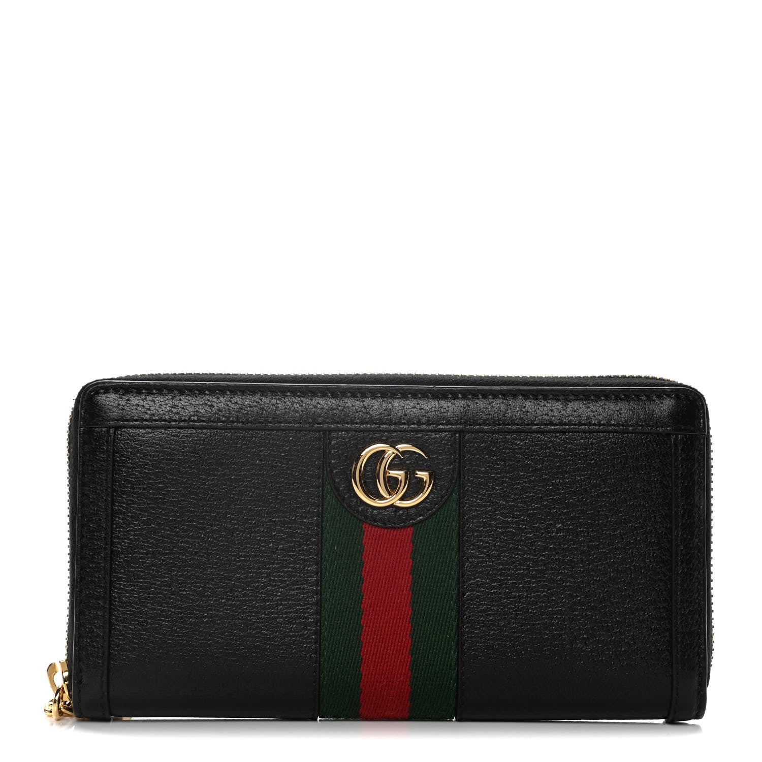 Gucci OPHIDIA WEB ZIP AROUND Leather Calfskin Wallet Case