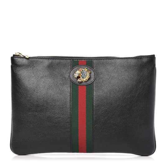 Gucci WEB RAJAH Leather Calfskin Clutch Bag